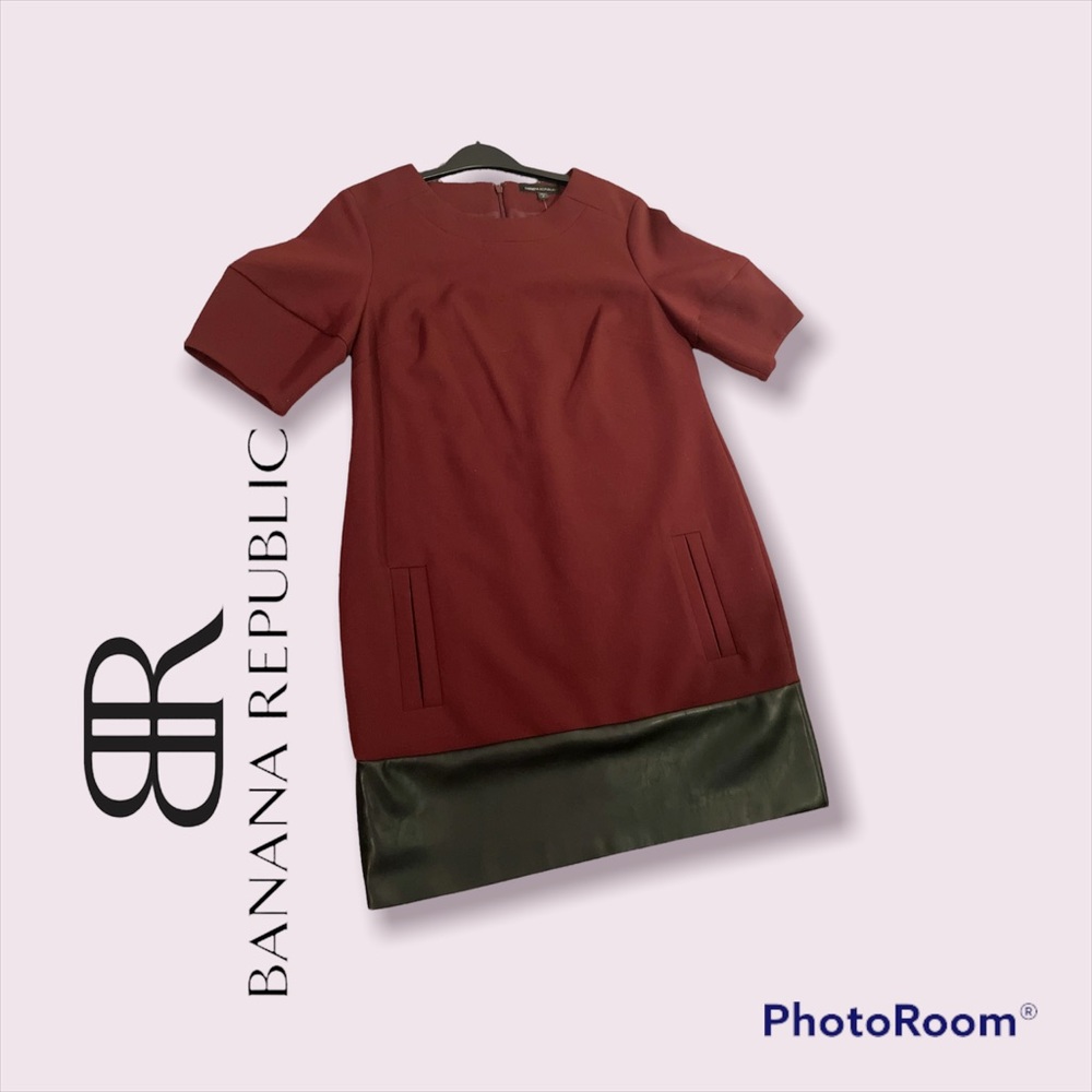 Banana Republic Burgundy Shift Dress-Leather Hem-Size 6 petite🍌